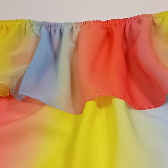 Palms Away Rainbow On/Off Shoulder Cropped Top Size Small - Picture 11 of 12